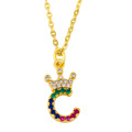 Shangjie OEM 26 letters crown necklace with diamonds layered necklace gold plated custom bling necklaces